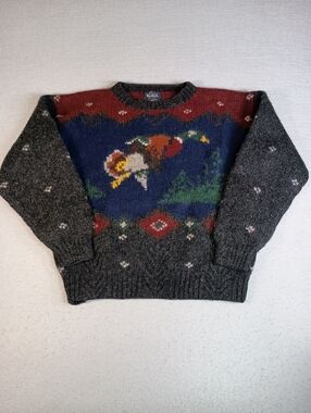 VTG 80's Woolrich Mallard Duck Men's Wool Sweater Outdoor Crew Neck No Size Tag